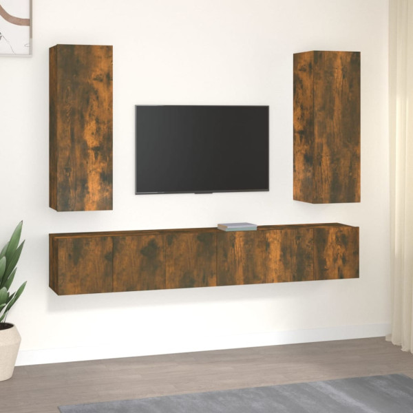 Set de muebles de TV 5 pzas madera contrachapada roble ahumado D