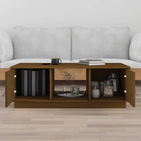 Mesa de centro madera maciza de pino marrón miel 100x50x35 cm M 3