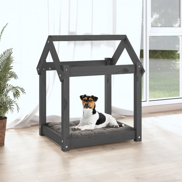 Cama para cães 61x50x70 cm madeira de pinho maciça cinza M 3