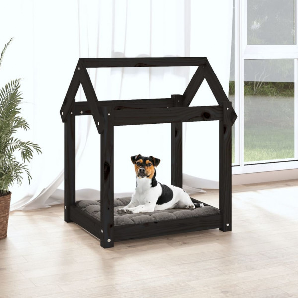 Cama para cães 61x50x70 cm madeira de pinho preto M 3