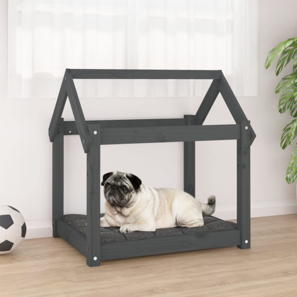 Cama para perros madera maciza de pino gris 71x55x70 cm D