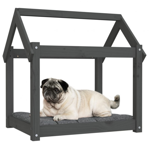 Cama para perros madera maciza de pino gris 71x55x70 cm M 4