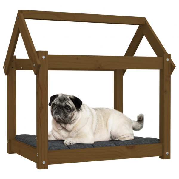 Cama para perros madera maciza pino marrón miel 71x55x70 cm M 4