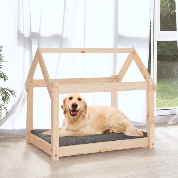 Cama para perros madera maciza de pino 81x60x70 cm M 3