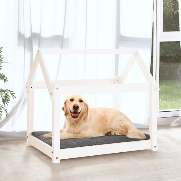Cama para perros madera maciza de pino blanco 81x60x70 cm M 3