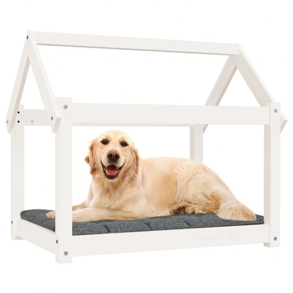 Cama para perros madera maciza de pino blanco 81x60x70 cm M 4