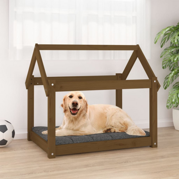 Cama para perros madera maciza pino marrón miel 81x60x70 cm D