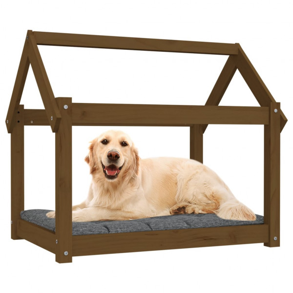 Cama para perros madera maciza pino marrón miel 81x60x70 cm M 4