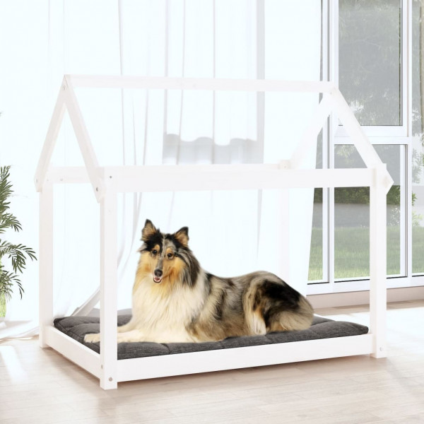 Cama para cães 101x70x90 cm madeira de pinho maciça branco M 3