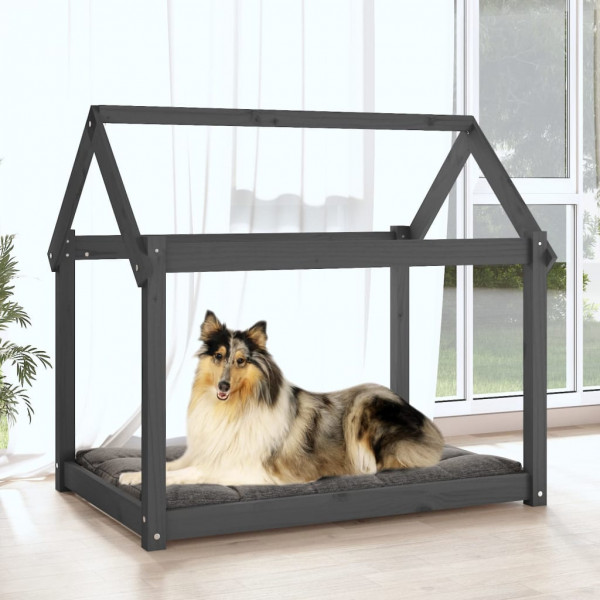 Cama para cães 101x70x90 cm madeira de pinho maciça cinza M 3