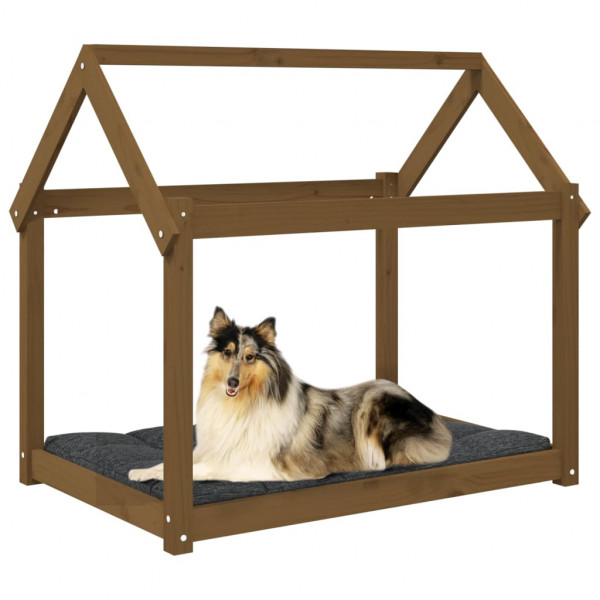 Cama para perros madera maciza pino marrón miel 101x70x90 cm M 4