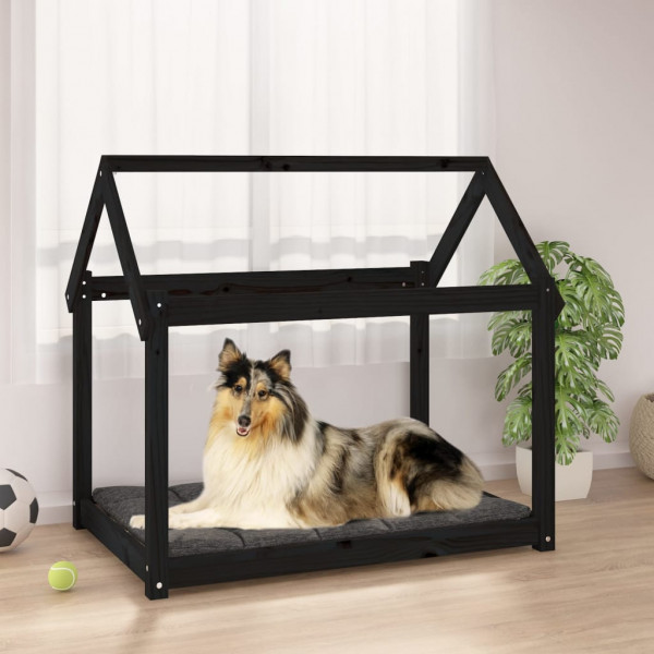 Cama para perros madera maciza de pino negro 101x70x90 cm D