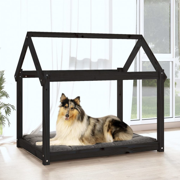 Cama para perros madera maciza de pino negro 101x70x90 cm M 3