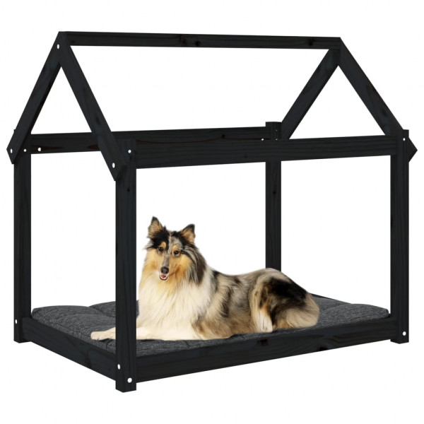 Cama para perros madera maciza de pino negro 101x70x90 cm M 4