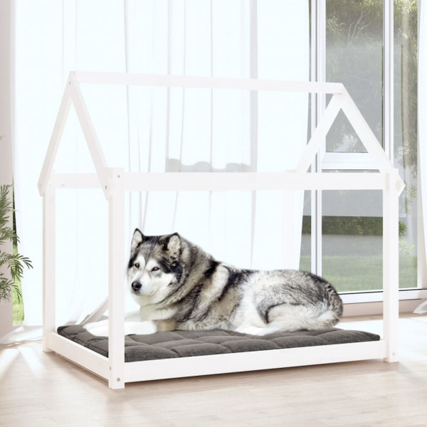 Cama para cães 111x80x100 cm madeira de pinho maciça branco M 3