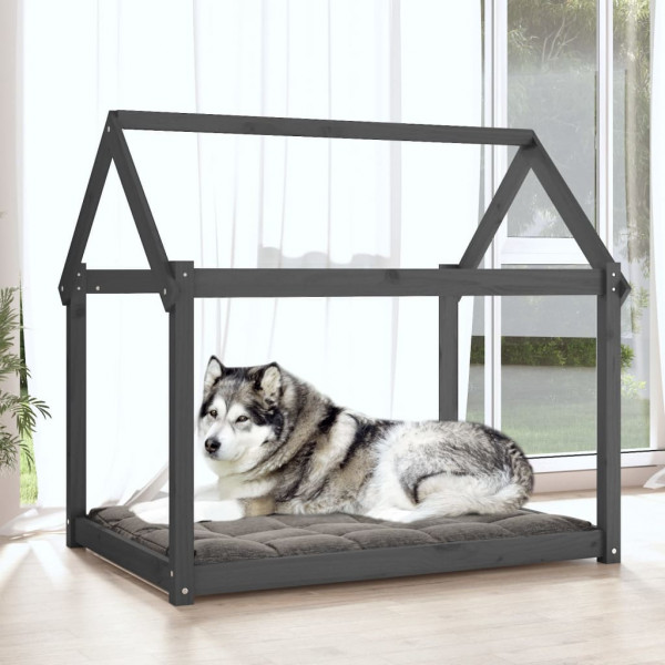 Cama para perros madera maciza de pino gris 111x80x100 cm M 3