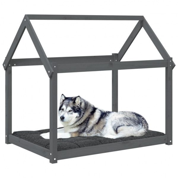 Cama para perros madera maciza de pino gris 111x80x100 cm M 4