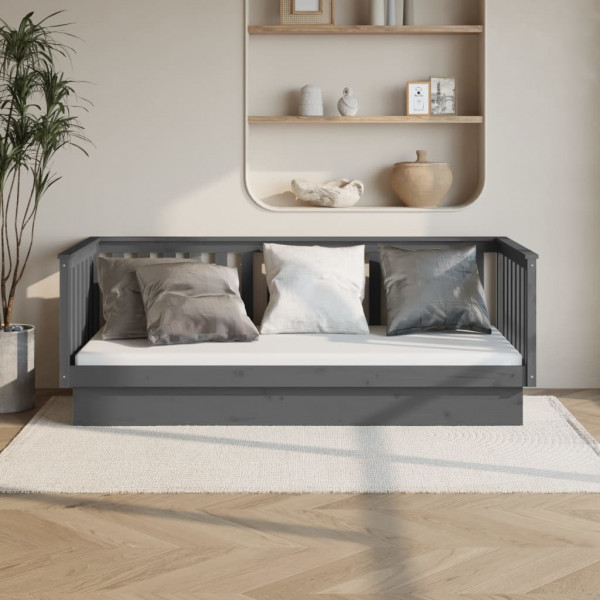 Sofá cama madera maciza de pino gris 80x200 cm D