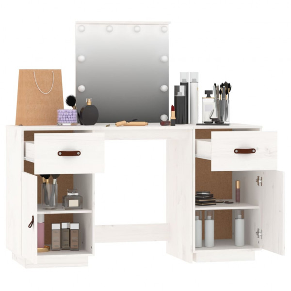 Conjunto de toucador com luzes LED pinho maciço branco M 1