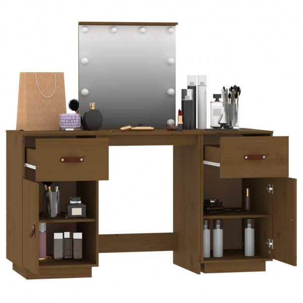 Juego de tocador con LED madera maciza de pino marrón miel M 5