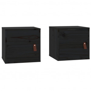 Armarios de pared 2 uds madera maciza pino negro 31.5x30x30 cm H