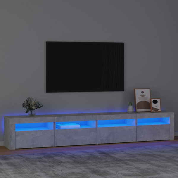 Mueble de TV con luces LED gris hormigón 240x35x40 cm D
