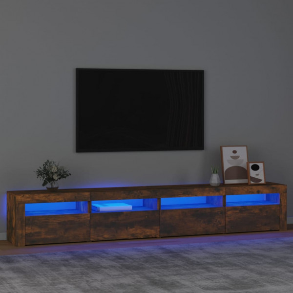Mueble de TV con luces LED color roble ahumado 240x35x40 cm D