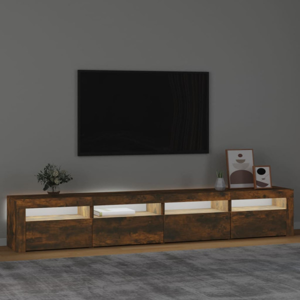 Mueble de TV con luces LED color roble ahumado 240x35x40 cm M 3