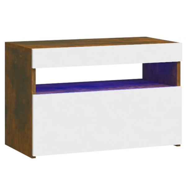 Mesa de cabeceira c/ LEDs 60x35x40 cm carvalho fumado M 2
