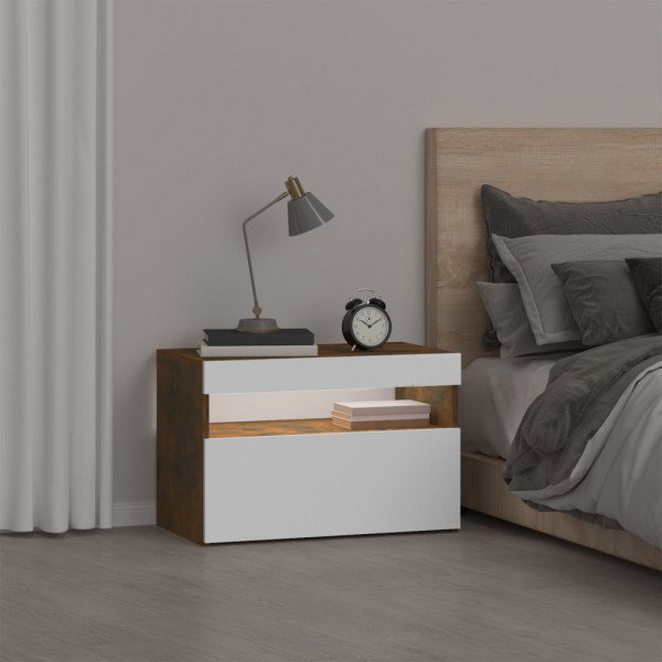 Mesa de cabeceira c/ LEDs 60x35x40 cm carvalho fumado M 4