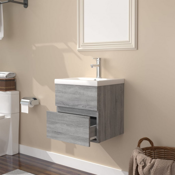 Mueble de baño con lavabo madera contrachapada gris Sonoma M 4