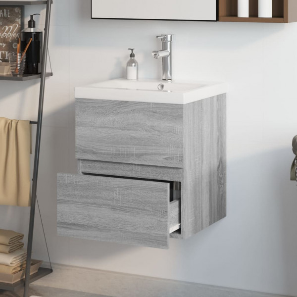 Mueble de baño con lavabo madera contrachapada gris Sonoma M 3