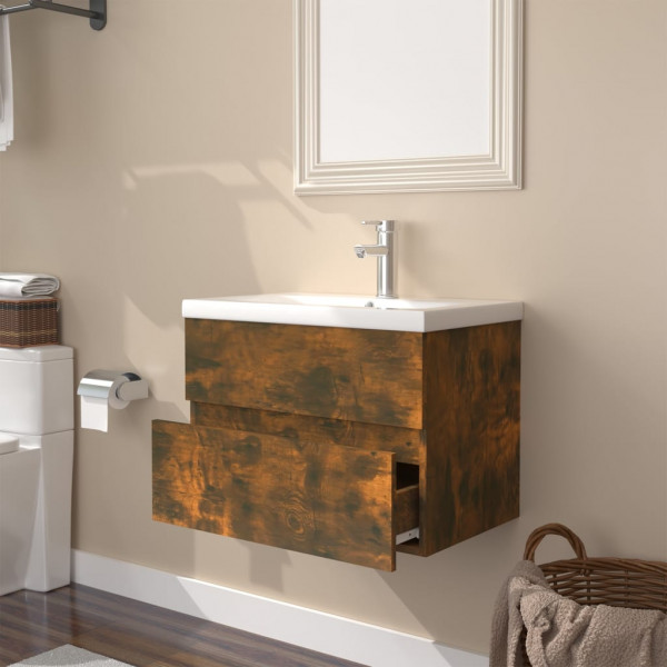Mueble de baño con lavabo madera contrachapada roble ahumado M 4