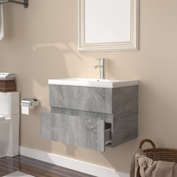 Mueble de baño con lavabo madera contrachapada gris Sonoma M 4