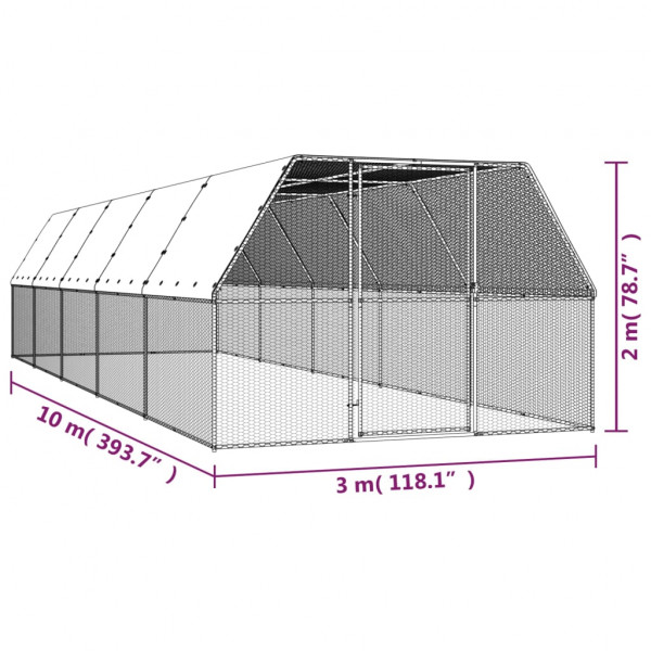 Jaula gallinero de exterior de acero galvanizado 3x10x2 m M 5