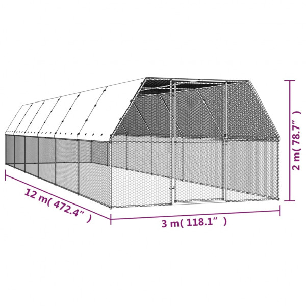 Jaula gallinero de exterior de acero galvanizado 3x12x2 m M 5