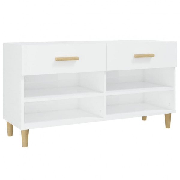 Mueble zapatero madera contrachapada blanco brillo 102x35x55 cm M 2
