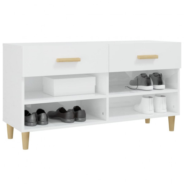 Mueble zapatero madera contrachapada blanco brillo 102x35x55 cm M 4