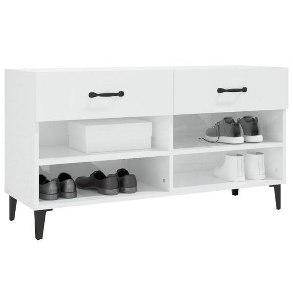 Mueble zapatero madera contrachapada blanco brillo 102x35x55 cm M 4
