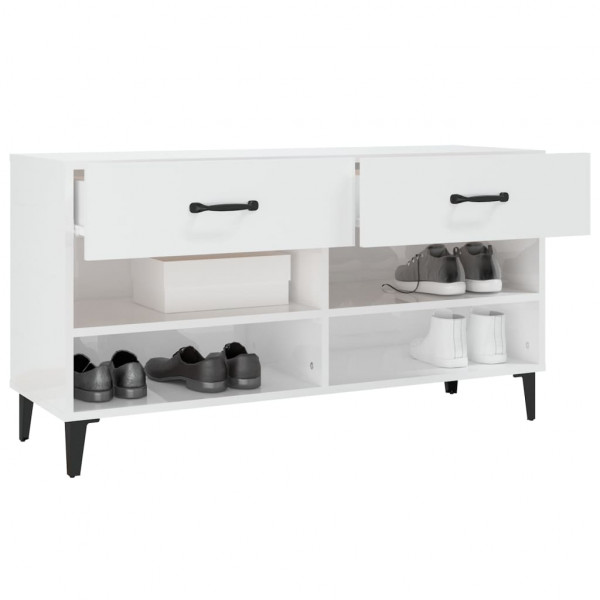 Mueble zapatero madera contrachapada blanco brillo 102x35x55 cm M 5