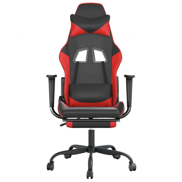 Silla gaming de masaje y reposapiés cuero sintético negro rojo M 4