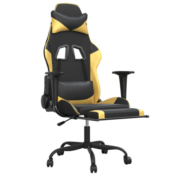 Silla gaming masaje y reposapiés cuero sintético negro dorado M 3