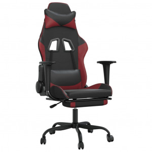 Silla gaming masaje reposapiés cuero sintético negro rojo tinto H