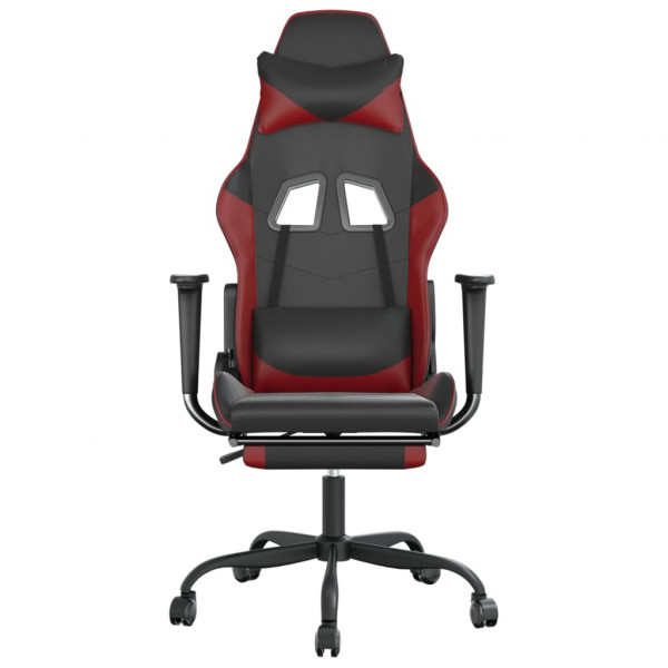Silla gaming masaje reposapiés cuero sintético negro rojo tinto M 4