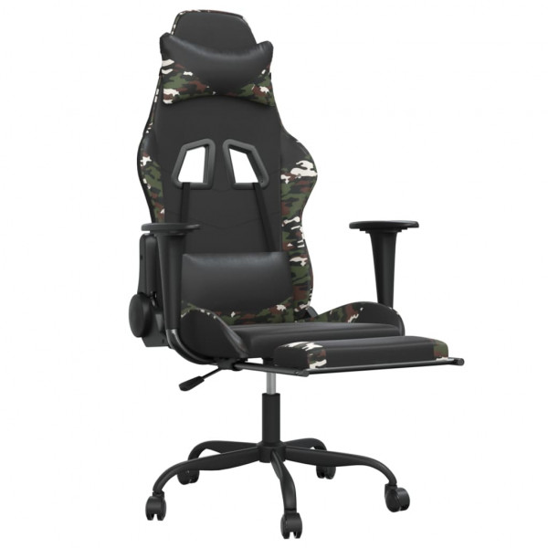Cadeira gaming massagens apoio pés couro artif preto/camuflagem M 3