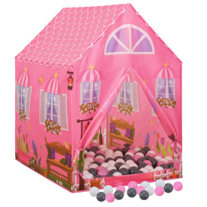 Tenda de brincar infantil com 250 bolas 69x94x104 cm rosa H