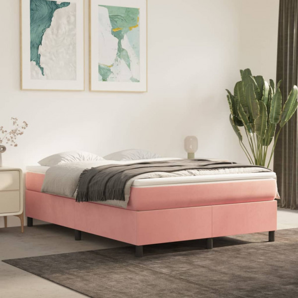 Estructura de cama box spring terciopelo rosa 140x200 cm D