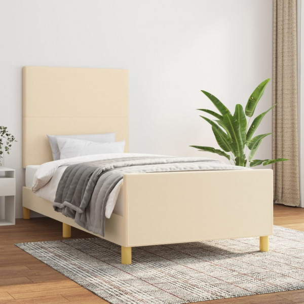 Estructura de cama con cabecero de tela color crema 80x200 cm D