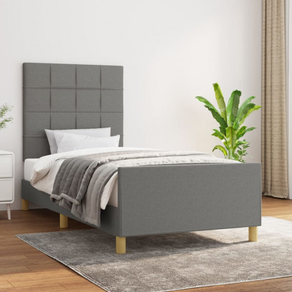 Estructura de cama con cabecero de tela gris oscuro 80x200 cm D