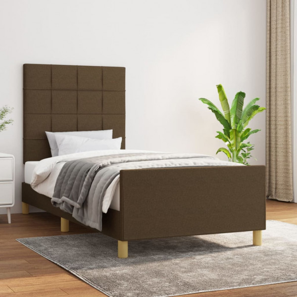 Estructura de cama con cabecero de tela marrón oscuro 80x200 cm D
